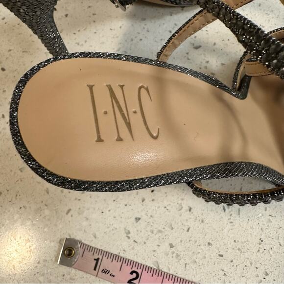 INC International Concepts Gray Silver Rhinestone Strappy High Heel Sandals 9M - Picture 10 of 10